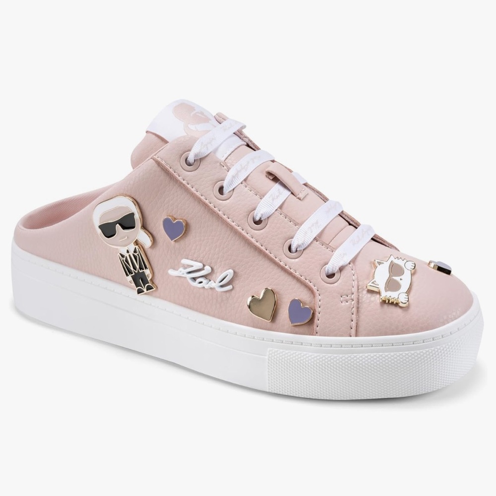 Karl Lagerfeld Pink Slip-On Platform Sneaker Mule with Charms